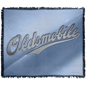 Oldsmobile Blanket, 50"x60" Chrome Logo Woven Cotton Blend Throw Blanket - Picture 1 of 6