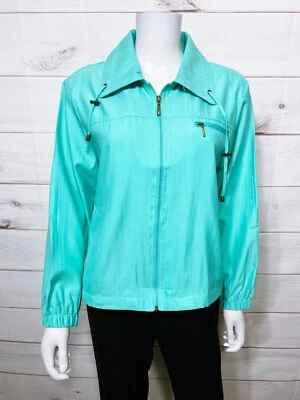 Allison Daley Petite Womens Jacket Size 10P Green Full Zip Pockets Long Sleeve - Image 1 of 4