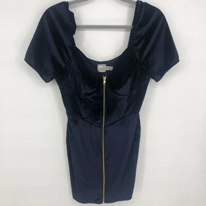 Asos Velvet Mini Dress Blue Bodycon Size 8 NWT exposed front zipper - Picture 1 of 2