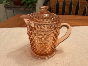 Vintage Liberty Works American Pioneer rosa Nagelglas 5" Sirup Krug mit Deckel - Bild 1 von 11
