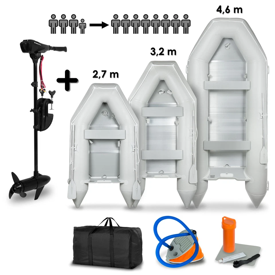 EBERTH Schlauchboot mit Motor, Angelboot, Gummiboot, Paddelboot, Boot Aluboden - Bild 1 von 4