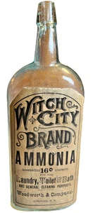 Antique Witch City Ammonia Bottle Label Taper Collar Concord NH Woodworth & Co - Picture 1 of 18