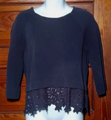 J Crew Cotton Navy Sweater Lace Trim XS - Image 1 of 4