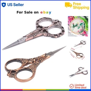 Vintage Steel Sewing Scissors 2 Pairs Embroidery Needlework Floral Pattern - Picture 1 of 9