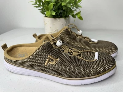 Propet TravelFit 滑梯运动鞋女式 11 金色舒适鞋懒人鞋=平底鞋 — 第 1/4 张图片