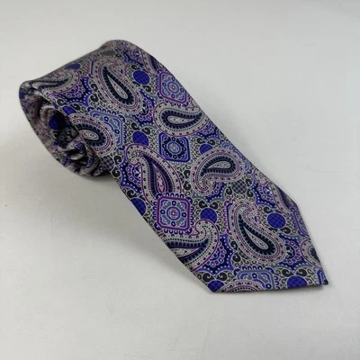 DANIEL CREMIEUX Men Silk Necktie 59 x 3.25  Archive Collection  Paisley Purple - Image 1 of 4