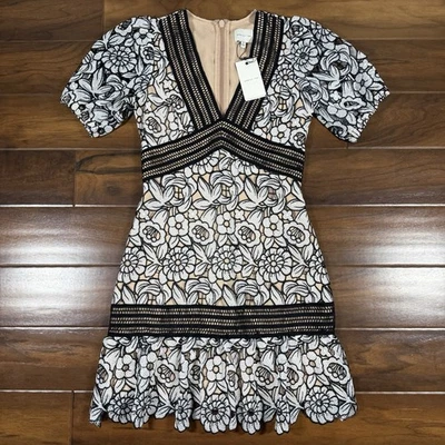 Vestido Adelyn Rae Para Mujer Talla XS Negro Marfil Floral Bordado Crochet Encaje Foto 1 de 4