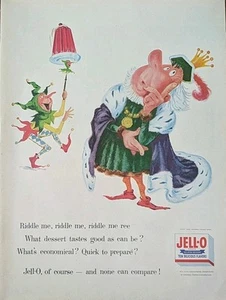 1956 Vintage Jello Print Ad Kingabd Jester Cartoon Illustration Print Ad - Picture 1 of 1