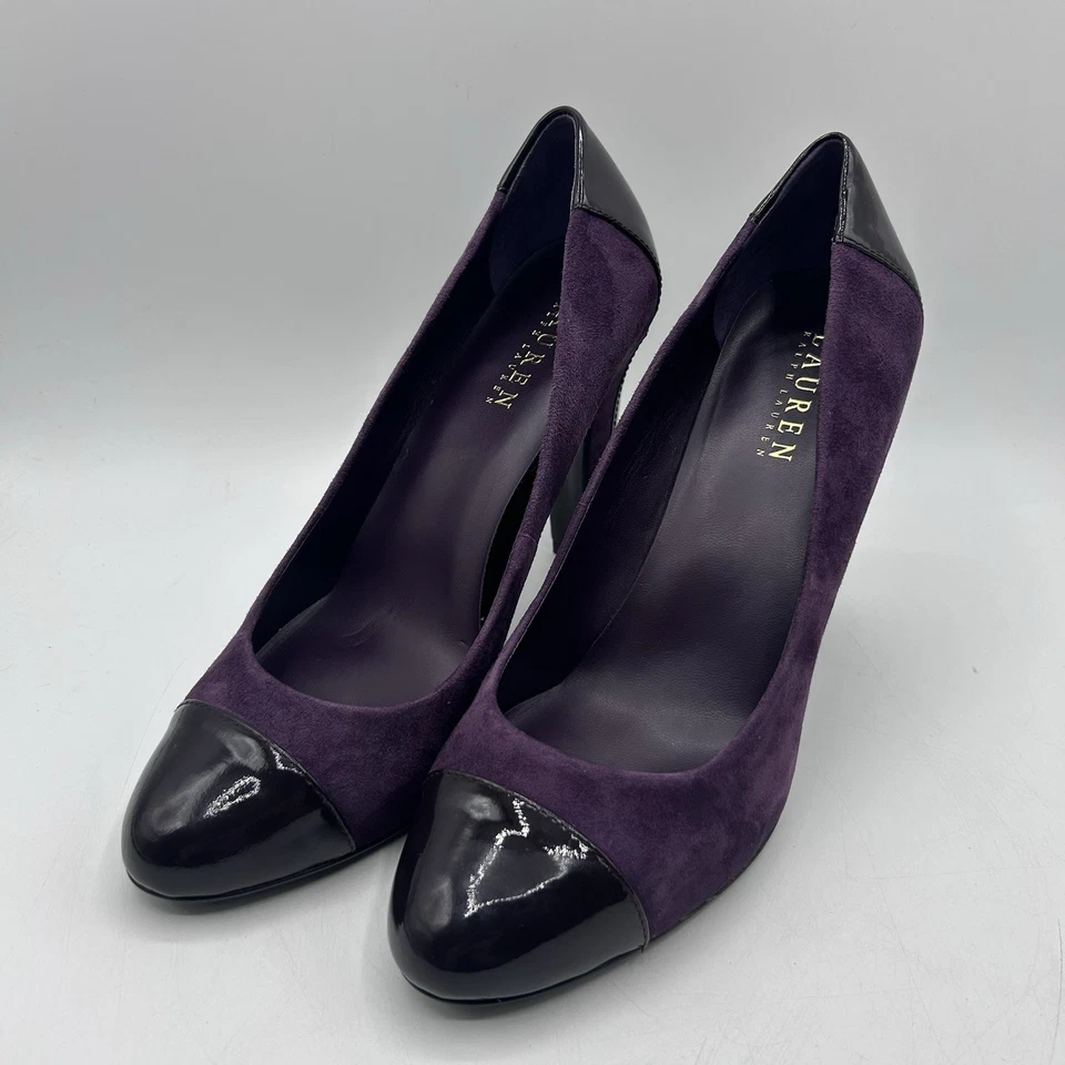 Lauren Ralph Lauren Talla 7.5B RAFITA Púrpura Gamuza Charol Puntera Zapatos de salón Foto 1 de 4