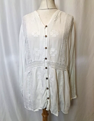 Joe Browns Crochet Shirt Collarless White Embroidered Women's UK18 C5070 - Image 1 of 4
