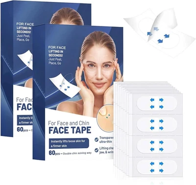 BETTINAY 120 PCS Face Lift Tape Invisible, Waterproof Lifting Sticker for Hide Wrinkles D