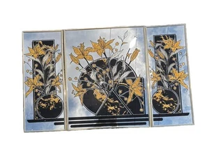 Arte de pared floral con espejo dorado negro grabado vintage años 80 poste moderno - Imagen 1 de 13