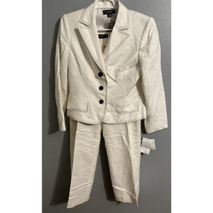 Liz Claiborne Petite Suits Size 10P White Linen Style 2 Piece Pant Set NWT! - Picture 1 of 7