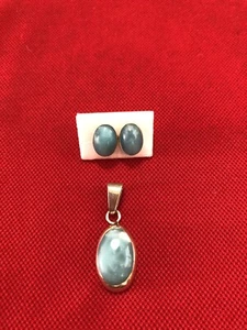 Mother’s Day Sale. Blue Larimar Set Of The Dominican Republic. Oval form - Picture 1 of 4