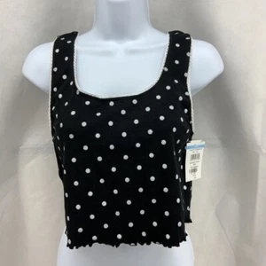 Topshop Womens Crop Tank Top Black White Polka Dot Scoop Ribbed Stretch 10 New - Picture 1 of 6
