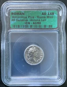 ANTONINUS PIUS AD 148 DENARIUS SILVER COIN ICG AU-50 - Picture 1 of 2