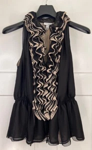 Robert Rodriguez Womens Blouse Black Sleeveless Keyhole Neck Ruffles Chiffon M - Picture 1 of 10