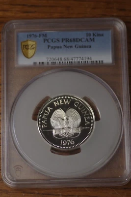 1976 PAPUA NEW GUINEA PCGS PROOF PR68 DCAM 10 KINA 1.3 Oz SILVER PROOF VERY RARE - Image 1 of 4