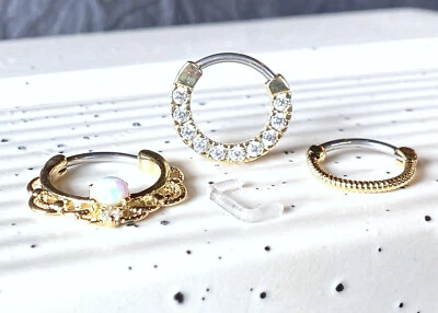 Paquete económico de 3 piezas: anillos clicker de tabique de cuerda/gema de circonita cúbica/cuerda de ópalo/contenedor gratuito! Foto 1 de 4