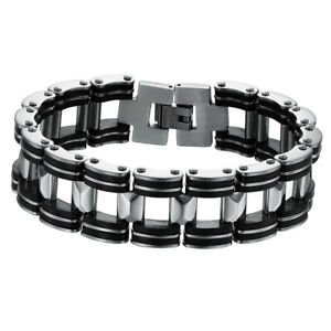  Stylish Refined Stainless Steel and Silicone Bracelet for Men Hollow Link Chain