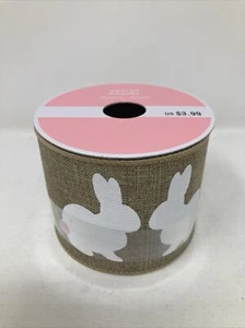 Easter Ribbon Bunny Design On Burlap Look Ribbon. 100% Polyester. 2 1/2” X 3 YD - Picture 1 of 3