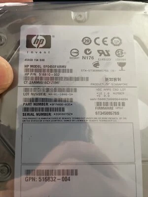 HP EF0450FARMV 516810-002 450GB 15K 3.5" SAS SC HARD DRIVE 9FM066-035 g8 gen8 - Image 1 of 4