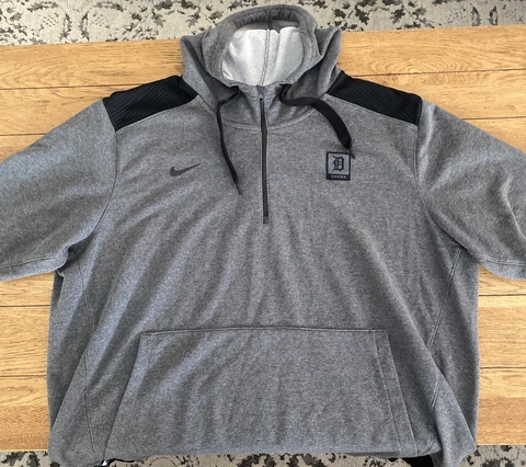 Detroit Tigers Nike Dri-Fit Authentic Short Sleeve Hoodie Gray Black Men's 3XL Cover