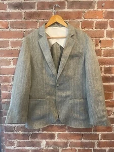 De Bonne Facture Size 50 Linen Herringbone Essential Jacket Cream Black Gray - Picture 1 of 10