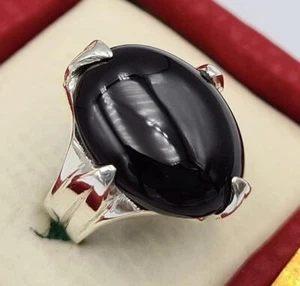 Schwarz Blut Rot Jemenitisch Aqeeq Yaman Achat Yamani Akik Aqiq Ring Sterlingsilber - Bild 1 von 10