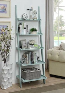 Seafoam Green 5-Tier Ladder Bookcase Bookshelf Leaning Wall Shelf Storage 72" H - Picture 1 of 4