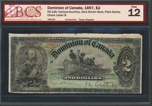 1897 Dominion of Canada $2 note. DC-14b. BCS Certified F12. Rarer type. - Picture 1 of 2