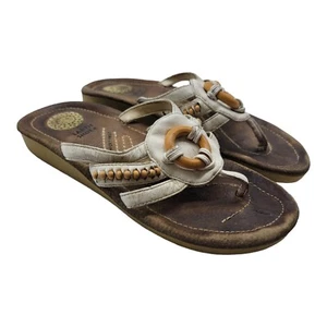 Earth Shoe Women 7 Pueblo Sandals Beaded Leather Boho White Gelron 2000 Beach - Picture 1 of 11
