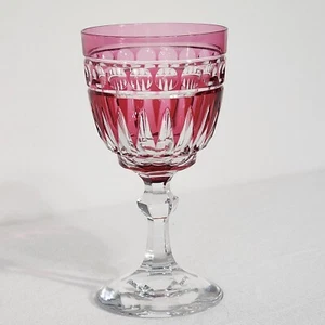 Val St Lambert Water Goblet glass 6 1/2" Ruby Red Cranberry Cut To Clear vas38 - Picture 1 of 14