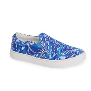 Lilly Pulitzer Printed Julie Canvas Slip On Sneaker Blue Size 7