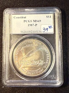 1987 P SILVER U.S. CONSTITUTION PCGS MS69 - Picture 1 of 4