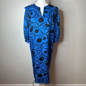 Vintage Adrianna Papell Dress Sz 6 100% Silk Blue Artsy Abstract Boho 80s Long - Picture 1 of 11