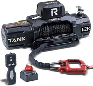 RUGCEL 12000lb 12V Winch – Synthetic Rope, Waterproof w/ Remote for Truck/SUV - Picture 1 of 8