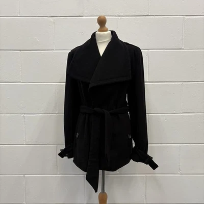 Ted Baker черный шерсти кашемир подпоясанный пальто куртка размер 4 Великобритании 14  - Изображение 1 из 4