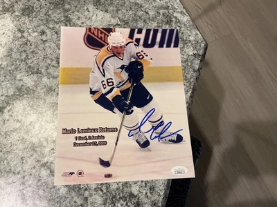 FOTO AUTOGRAFIADA FIRMADA POR MARIO LEMIEUX #66 PINGÜINOS (Mario Returns) 8 x 10 JSA Foto 1 de 3