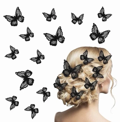 18 piezas Pinzas para el cabello de encaje negro mariposa - 2 tamaños  Foto 1 de 3