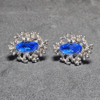 Gemelos Swank tono plata cristal azul gemelos unisex vintage carrera formal Foto 1 de 4