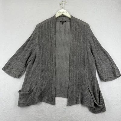 Cárdigan Suéter Eileen Fisher Mujer 1X Gris Lino Seda Tejido Frente Abierto Foto 1 de 4