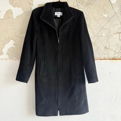 Calvin Klein Jacket Angora Wool Blend Car Coat Black Winter Minimalist Womens 6 - Image 1 of 4