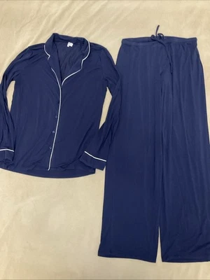 Nordstrom Pajama Set Small Womens Navy Blue Super Soft Stretch Button Front - Изображение 1 из 4