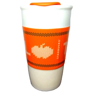 Starbucks Team PSL Re Useable Ceramic Drinking Travel Thermos 10 Oz Mug W/Lid - Picture 1 of 7