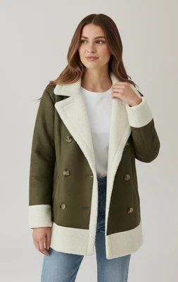 Isaac Mizrahi женская куртка размер XXS оливковый двубортный шерпа большого размера - Изображение 1 из 4