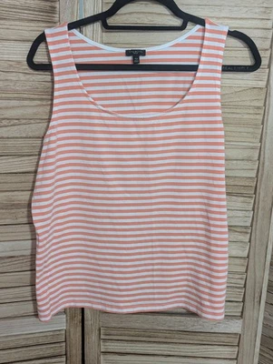 Talbots Women's Sleeveless White & Coral Striped Tank Top Sz XLP - Image 1 of 3
