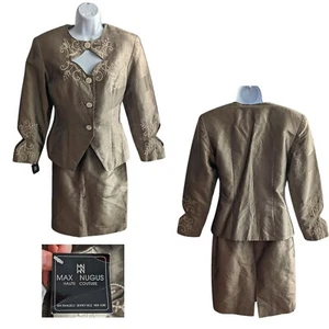 Selten Neu mit Etikett Vintage Y2K Max Nugus Haute Couture Bronze Art Deco Seidenrock Anzug Größe 8 - Bild 1 von 9