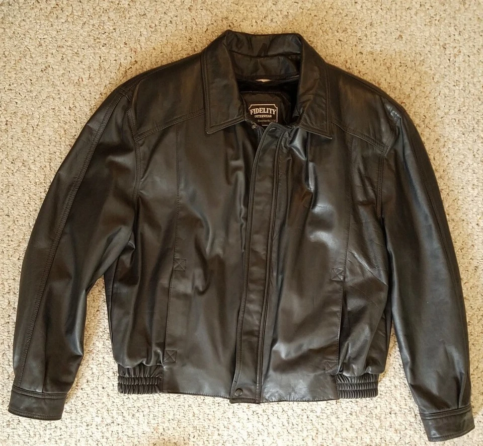 Fidelity Outerwear Boston Ma, USA Black Leather Jacket w/zip out liner Men Sz 44 - Image 1 of 4