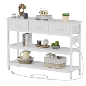 43.3" Console Table with Power Outlets 3 Drawers 2 Shelves Sofa Table White - Picture 1 of 8